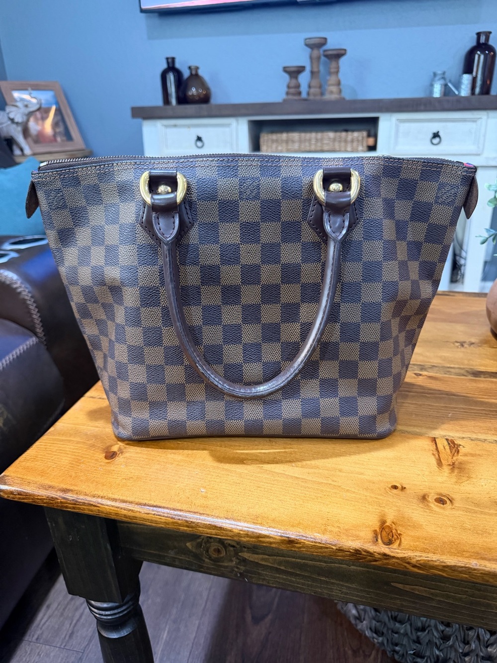 Authentic Louis Vuitton Saleya MM Damier Ebene Tote Handbag Red Interior